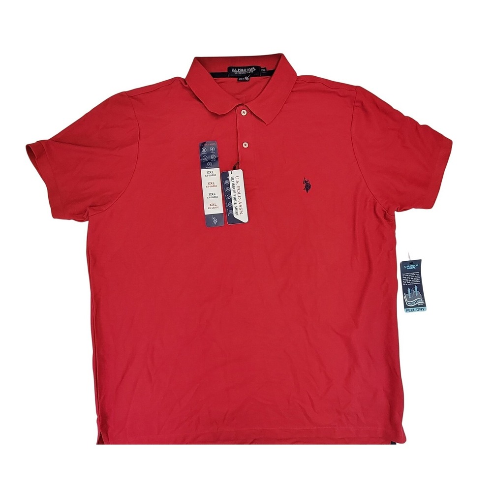 US Polo Assn Mens Red Short Sleeve Pique Polo Shirtβ XXL Ultimate Pique Feel Dry